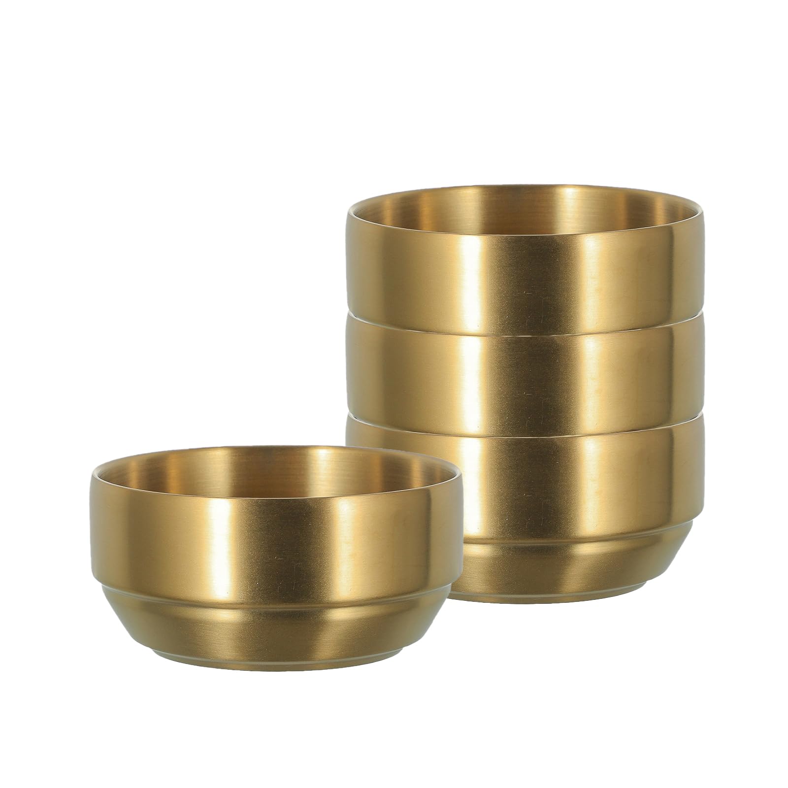 WUMUZAI 4 Pack Gold Stainless Steel Cereal Bowl, 12cm Double Wall Rice Salad Noodle Soup Bowls, Unbreakable Metal Mixing Nesting Bowls, Stackable Insulated Serving Bowl Container for Hot Cold Foods