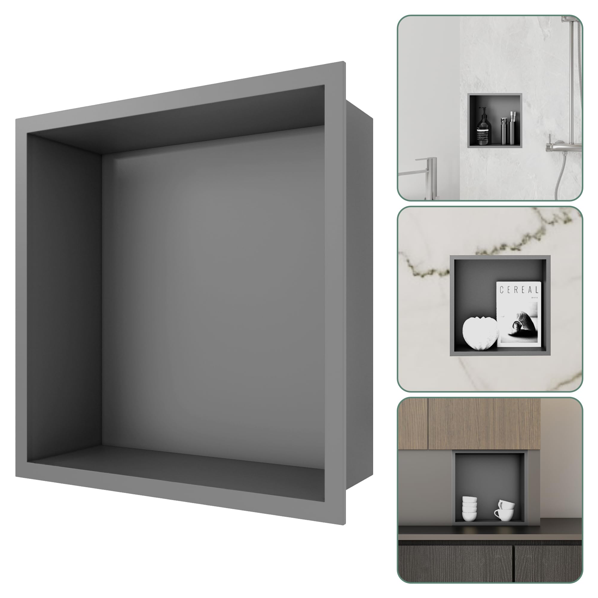 Photo 1 of SUPERFLO Stainless Steel Shower Niche 12" X 12", No Tile Needed Recessed Niche Shower Organizer Bathroom for Bathroom Storage Shower Wall, Gunmetal Gray