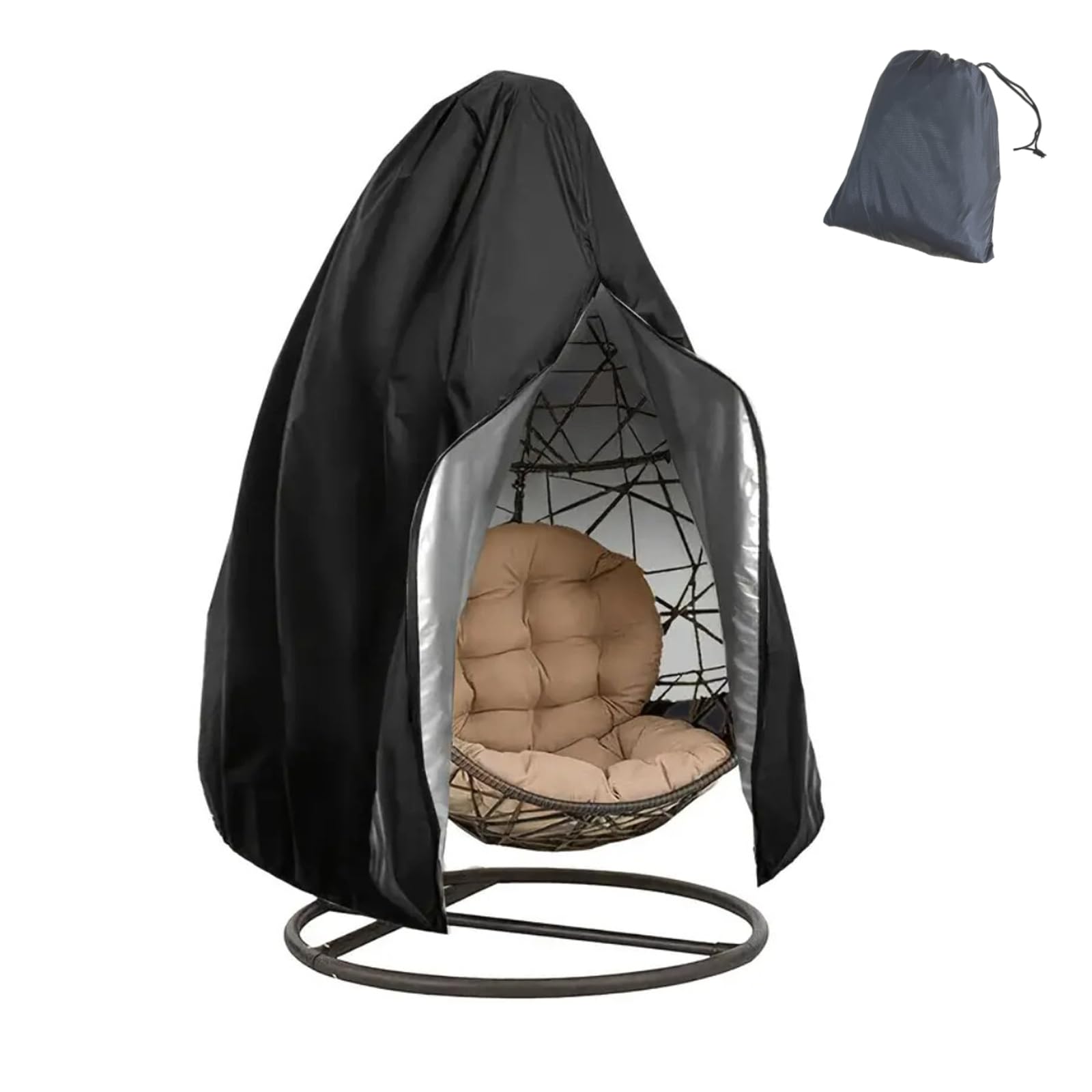 Egg Chair Cover, Garden Outdoor Large 210D Oxford Cloth Swing Chair Heavy Duty Cocoon Cover Waterproof Zipper, Single Seat Wicker Egg Chair Covers with Zipper & Drawstring (Single Seat 190CM x 115CM)