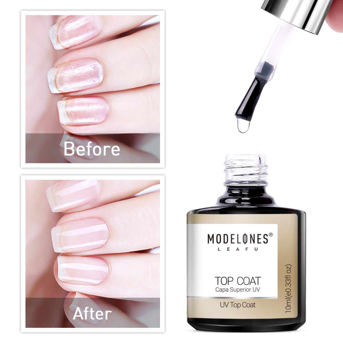 Modelones Gel Top and Base Coat, Gel Nail Polish No Wipe Top Coat Base Coat Set, 2x10ml LED Soak Off New Upgraded Formula Long-Lasting Gloss and Shiny Finish For Home DIY and Nail Salon : Beauty