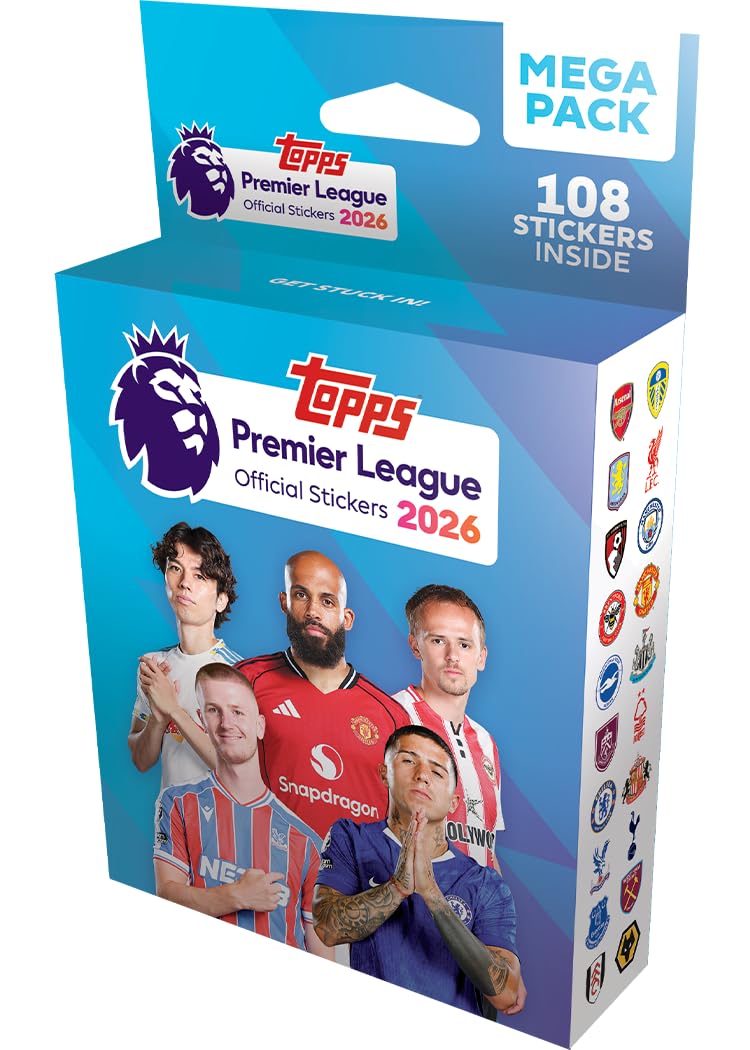 Topps Premier League Stickers 2026 - Mega Pack (Contains 18 Packets of Premier League Stickers (108 Stickers in Total).