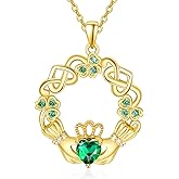 Dreamboat Sterling Silver Claddagh Necklace for Women Clover Shamrock Celtic Knot Irish Necklace Birthstone Pendant Luck Scottish Jewelry irish Gift