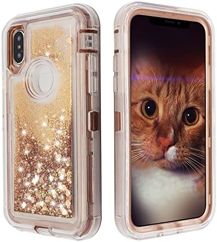 iPhone X Case, MOMOTECH Dual Layer 3D Sparkle Flowing Liquid iPhone X Bling Case Anti-Drop Hard PC Frame + Shockproof Bumper Heavy Duty Full-body protection with Front Shell for iPhone X - Coffee