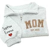 Godashop Custom Embroidered Mama Quarter Zip Sweatshirt, Personalized Name Pullover EST 2025, Cozy Cotton Fleece Half Zip Top, Personalized Gifts For New Mom, Mommy Birthday, Mothers Day, Christmas/3