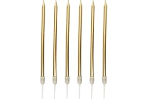 Long Metallic Birthday Candles, Classic Style, Unscented Tapered Cake Candles for Birthday Parties, Wedding Decorations, Part