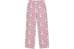 PDYRLEN Pajama Bottoms, Pink Christmas Pajamas Pant Sleep Long Pants Lounge Wear Elastic Waist Sleepwear Soft Pjs