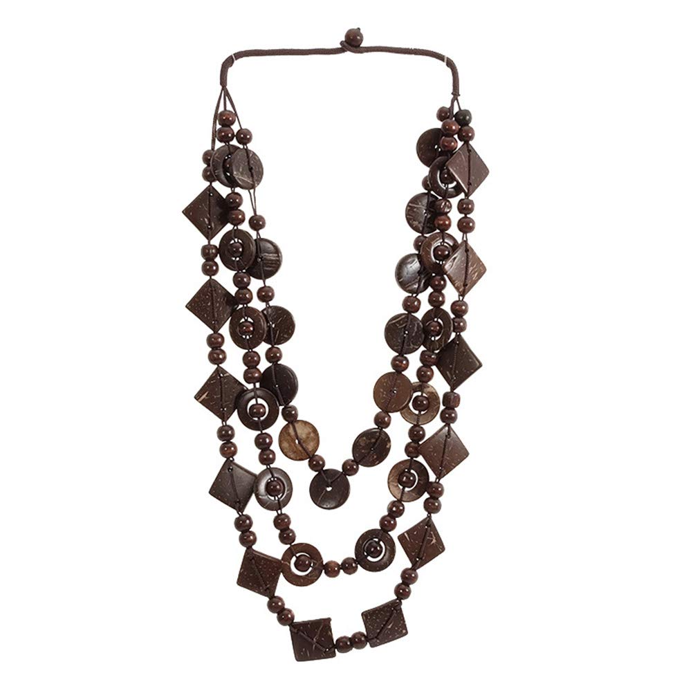 Amosfun Women Bohemia Necklace Retro Ethnic Necklace Coconut Shell Jewelry (Brown)