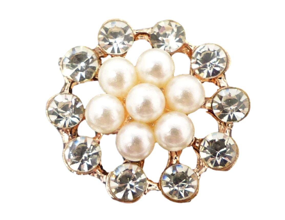 Syntego 10 x Rose Gold Round Shaped Pearl and Diamante Cluster Sparkly Embellishments Gems