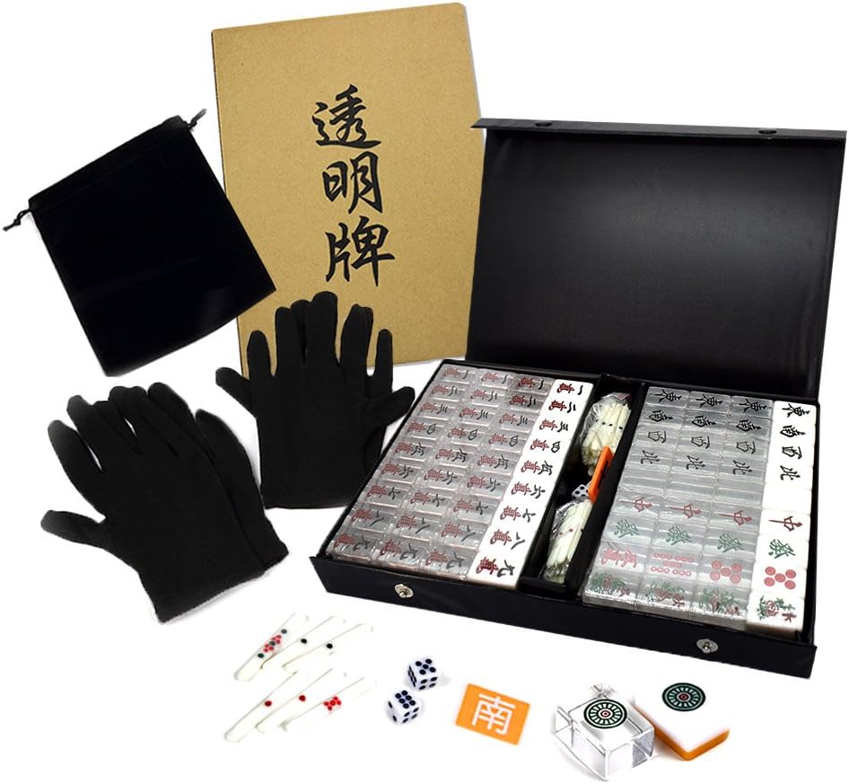 Amazon Just Style 透明麻雀牌 麻雀 セット 目隠し袋 黒手袋4人分セット 麻雀 １種４牌中３牌が透明牌 麻雀 おもちゃ