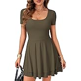 OPOIPIN Women's Square Neck Short Sleeve A-Line Flare Swing Short Mini Dress