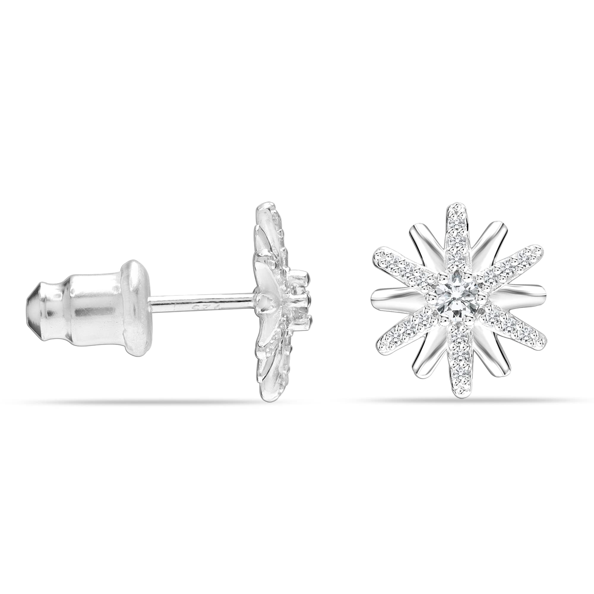 Charmsy 925 Sterling Silver Elegant 925 Sterling Silver Cubic Zirconia Starburst Cluster Flower- Shaped Stud Earrings Perfect Collection for Casual and Formal Occasions for Women and Teen