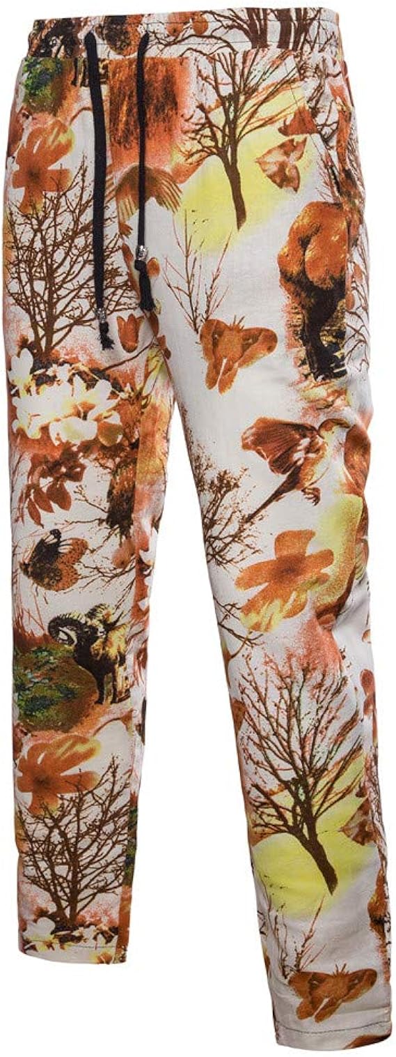 Amazon Angelo ロングパンツ 長ズボン メンズ カジュアル イージーパンツ 総柄パンツ 綿麻 ロング丈 細身 スリム メンズファッション おしゃれ ボタニカル柄 プリント 部屋着 ルームウェア 秋 秋物 おおきいサイズ M 5xl ロングパンツ 通販