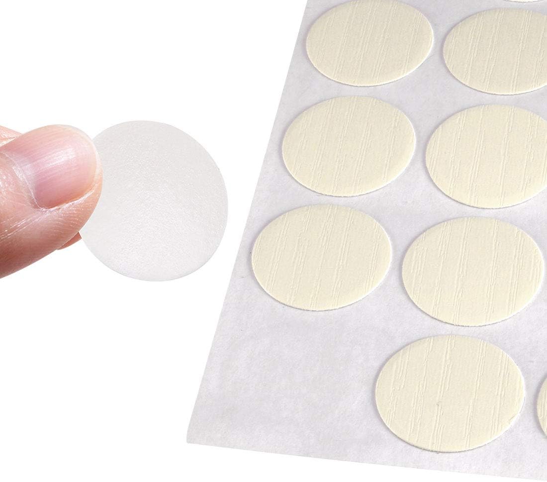 sourcing map Screw Hole Covers Stickers Textured Plastic Self Adhesive Stickers for Wood Furniture Cabinet 21mm Dia 162pcs in 3Sheet Thin Line White Relief - Image 4
