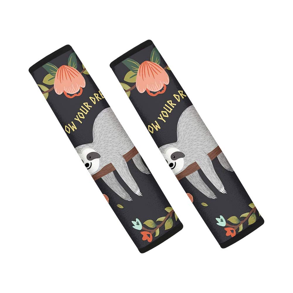 Pizding Seat Belt Cover for Kids,Car Seatbelt Cover,Travel Pillow for Road Trips,Seatbelt Cushion,Vehicle Safety Belt Strap Shoulder Pads Protector for Children Follow Your Dreams Sloth Black 2pcs