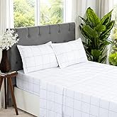 Dreamology Sheet Set - 4 Piece Ultra-Soft Microfiber Bed Sheets with Flat Sheet, 16 Inches Deep Pocket Fitted Sheet & Pillowcases, Breathable, Bedroom Decor (Squares, King)