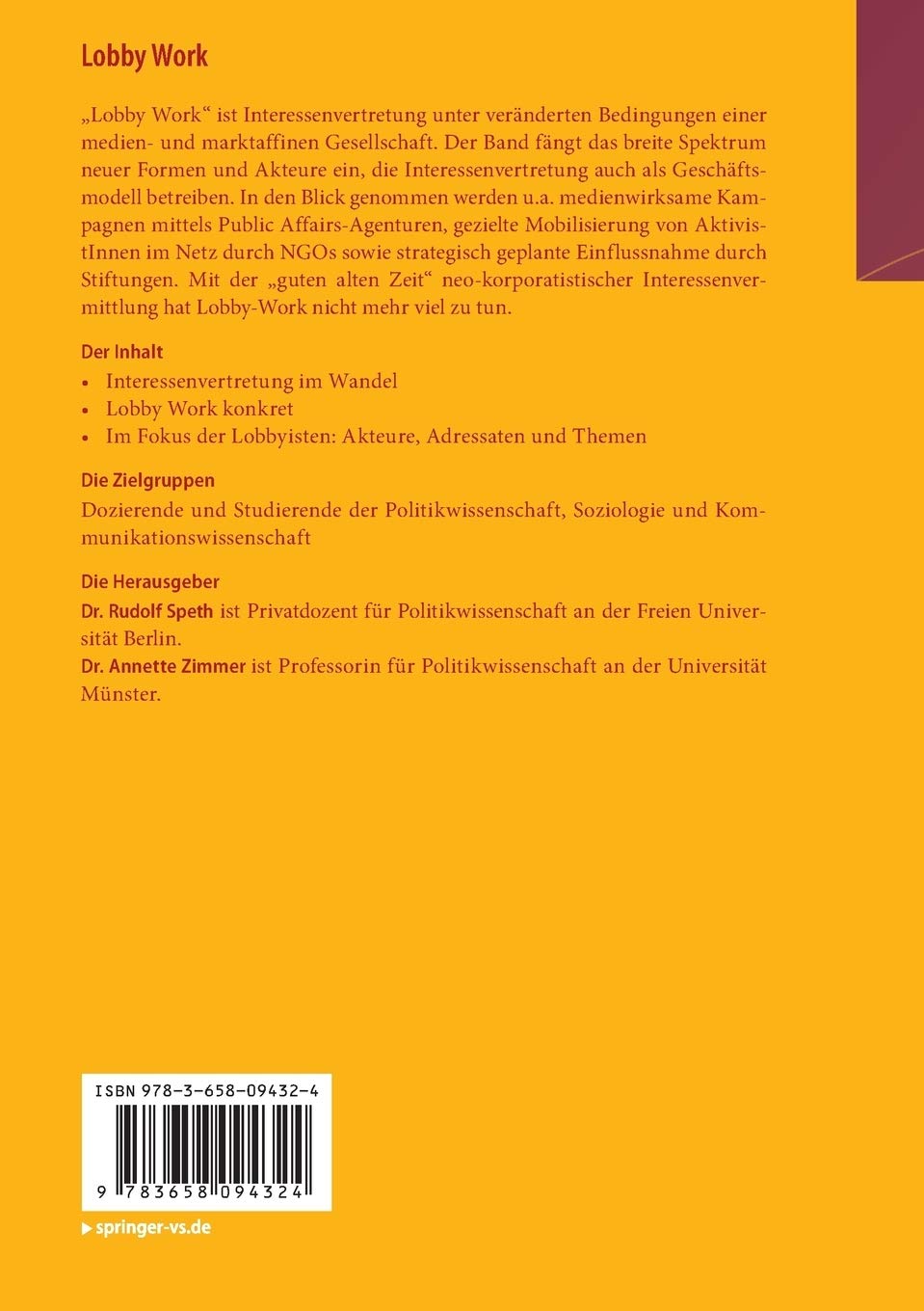 Lobby Work Interessenvertretung Als Politikgestaltung Burgergesellschaft Und Demokratie Amazon De Speth Rudolf Zimmer Annette Bucher