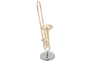 Miniature Instrument Model, Miniature Trombone Replica with Stand and Case Gold Plated Instrument Model Musical Home Decor Or