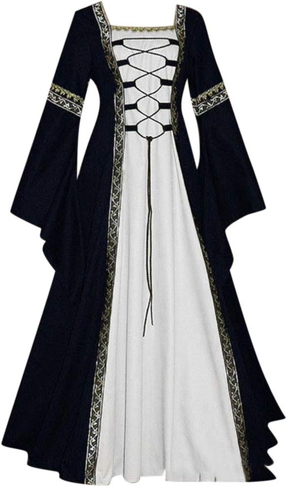 Victorian Vintage Dress-Womens Irish Medieval Dress Costume Retro Gown Cosplay Costumes Hollow Flare Long Dress