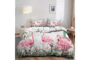 AILONEN Flamingo Duvet Cover Set - Queen Size, Tropical Flamingo Pattern Bedding Set for Kids, 1 Quilt Cover 2 Pillowcases