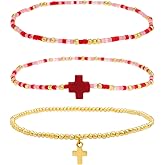 BXDA Cross Beads Stack Bracelets Set for Women, Boho Handmade Gold Beaded Stackable Charm Stretch Festive Holiday Accessories Jewelry Gift.