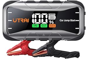 UTRAI 8000A 12V Portable Jump Starter with 27000mAh Battery, Car Battery Booster Pack for All Gas and 12L Diesel Engines, 65W Fast Charging USB-C Powerbank Charger, with Jump Cables, 600Lm LED Light