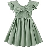 Dutebare Toddler Girls Dress Cotton Linen Ruffle Backless Sleeveless Kids Casual Party Dresses