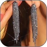 Rhinestone Tassel Earrings for Women Sparkly Long Chandelier Dangle Earrings 2025 Trendy Wedding Party Prom Dress Outfit Bling Jewelry Gifts