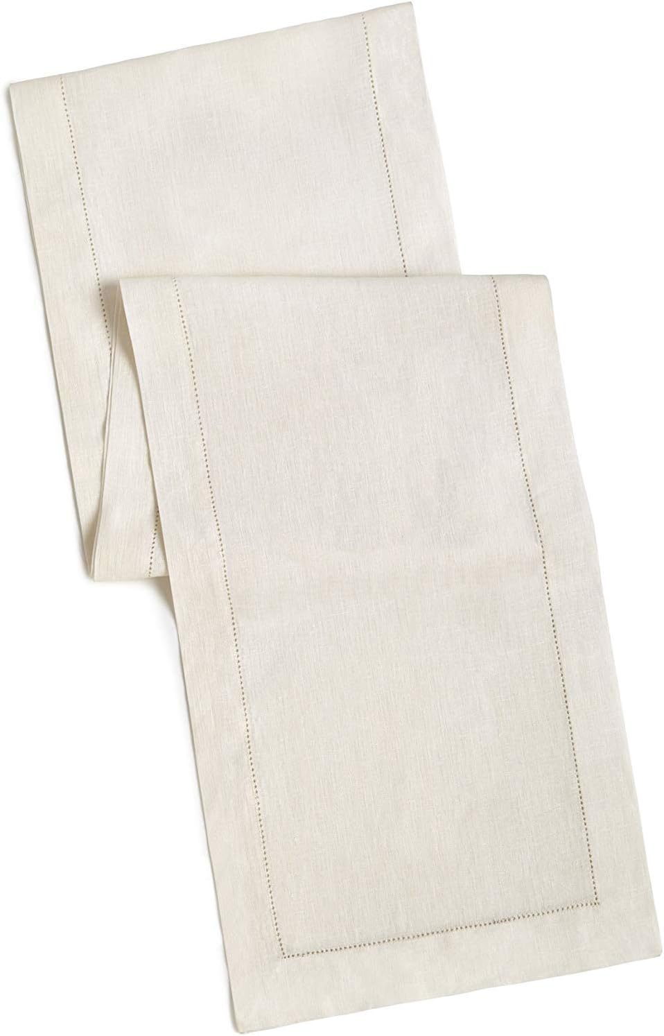 COTTON CRAFT Classic Linen Set of 2 Hemstitch Table Runners, 16 x 90 inch, Natural