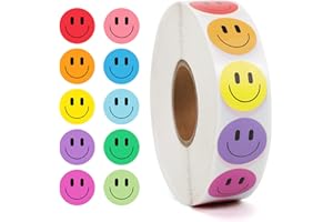 2000PCS Happy Face Stickers, 1 Inch, 10 Colors, Stickers for Kids Reward, Water Bottle Smiling Stickers, for Student Planner 