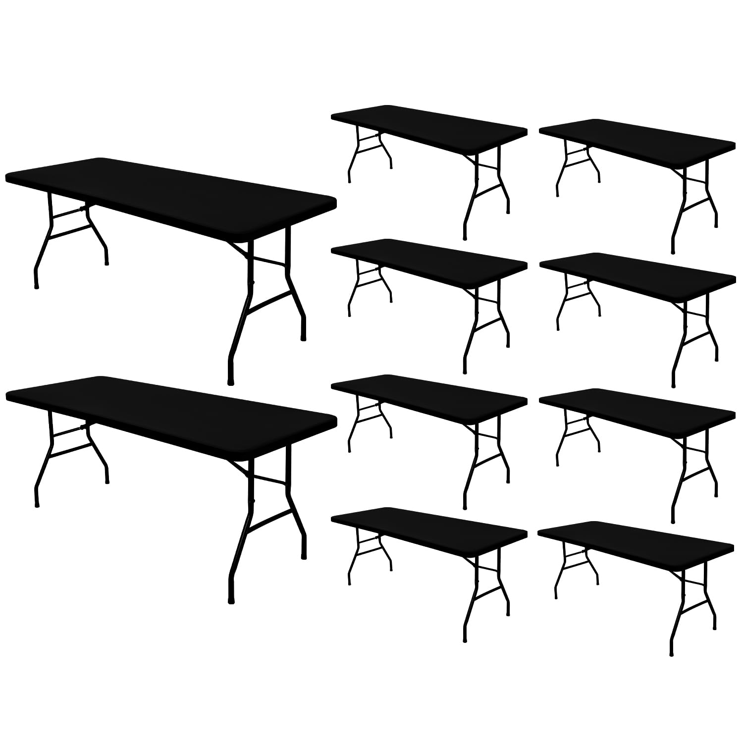 Photo 1 of 10 Pack Picnic Table Cover Fitted Tablecloth for 8 Foot Rectangle Tables Elastic Waterproof Stretch Washable Patio Folding Outdoor Spandex Table Cloth for Camping Banquet and Parties (Black,30" x 96")