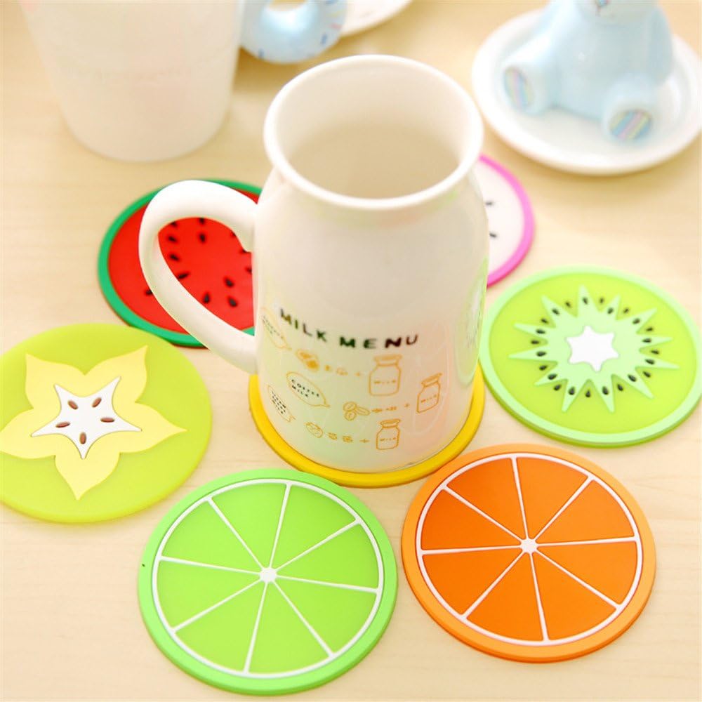 CRITIVE-S Silicone Drinks Coasters Set of 7 - Round Fruit Images Novelty Coaster for Coffee Tea, Multicolor - Image 3