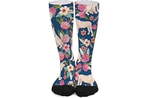 Unisex Novelty Crew Socks,English Mastiff Florals Dog Breed Navy Mid Calf Dress Socks Sports Socks Knee High Athletic Long Tu
