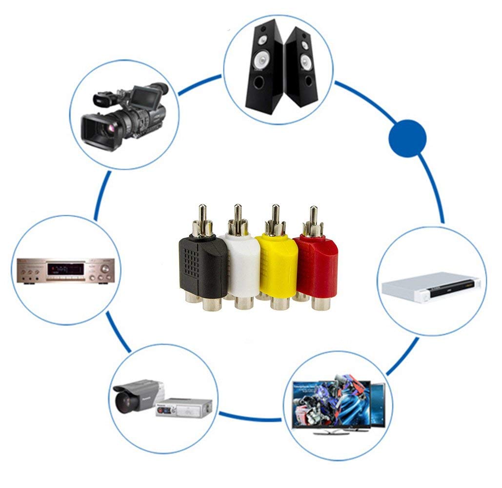 4-Pack Set RCA Y Splitter Adapter, RCA Connector 2 Female to 1 Male for Audio Video Av Tv Cable Convert