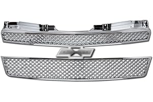 TLAPS 7422439656642 Compatible With 2007-2013 Chevy Avalanche / 2007-2014 Tahoe Suburban Chrome Mesh Front Bumper Grill Grille 2 Pieces With Emblem Base