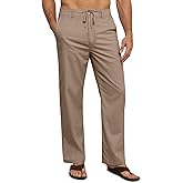 DOWMQ Mens Linen Pants Casual Linen Dress Pants Drawstring Summer Beach Lightweight Trousers with 4 Pockets