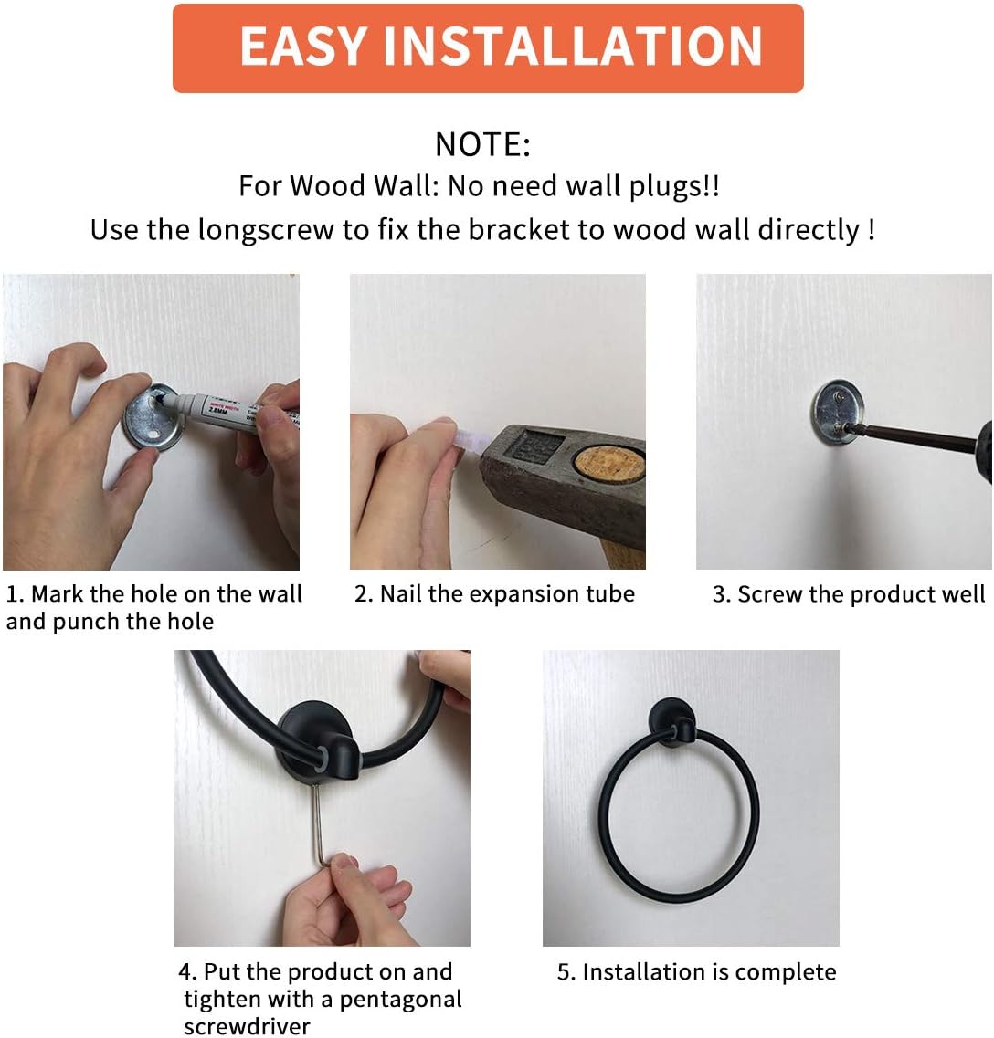 Qualward Bath Towel Ring Holder Wall Mounted Stainless Steel Hand Towel Rings Hanger for Bathroom (2 Pack): Home & Kitchen