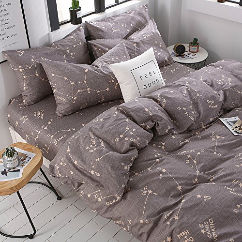 BuLuTu Bedding Constellation Print Twin Bedding Sets Cotton Reversible Space Kids Duvet Cover Sets Grey for Kids Adults Zipper Closure with Ties,Gift for Men,Women,Friends,Family,No Comforter