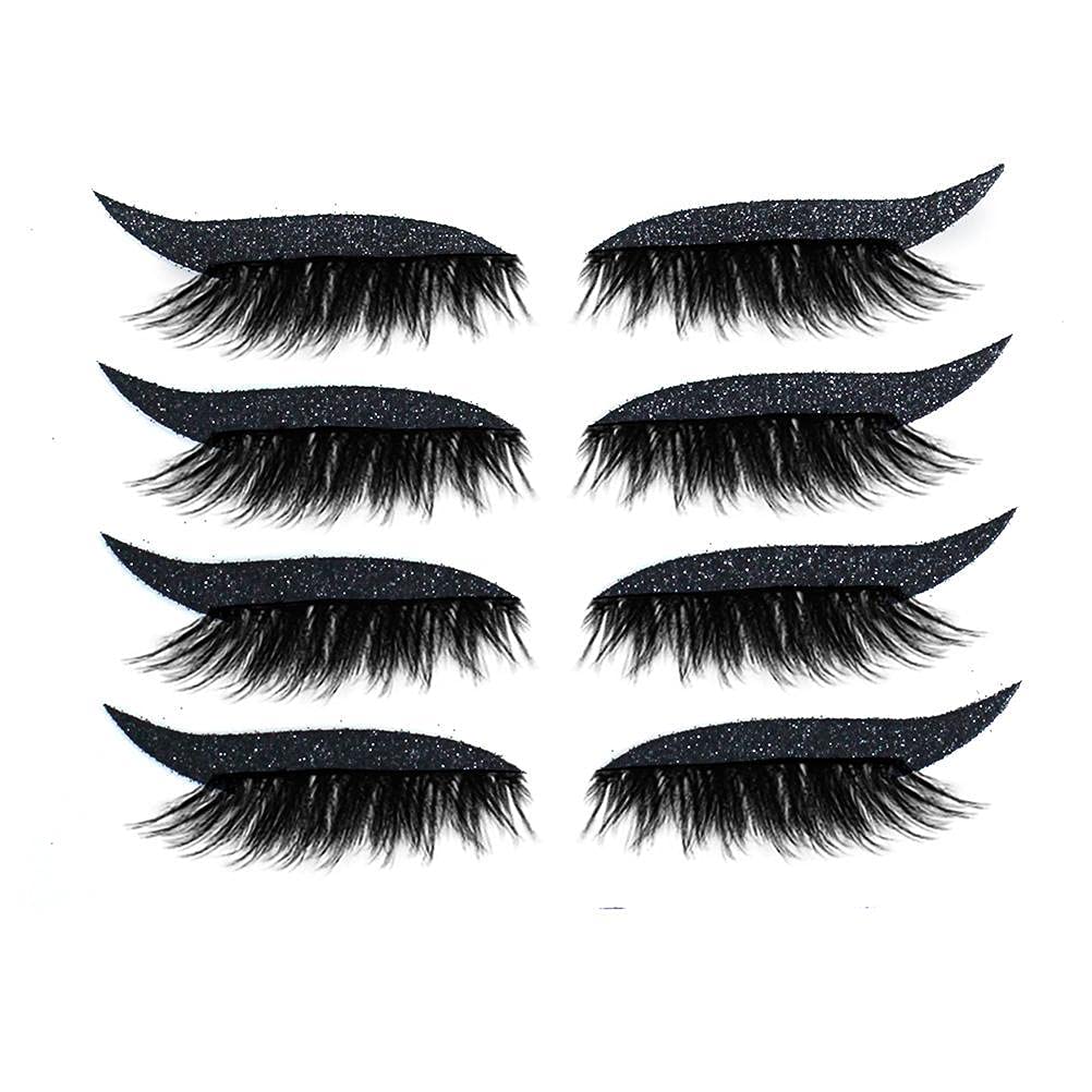 FreshWater 4 Pair Natural Fluffy Wispies Cross False Eyelashes, Winged Eyeliner Stickers, Temporary Eye Tattoo Transfer Eyeshadow Eyeliner Stickers, Black