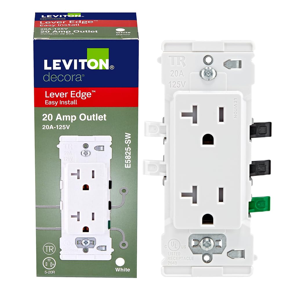 Photo 1 of Leviton Lever Edge 20 Amp Tamper-Resistant Duplex Wall Outlet, E5825-W, White