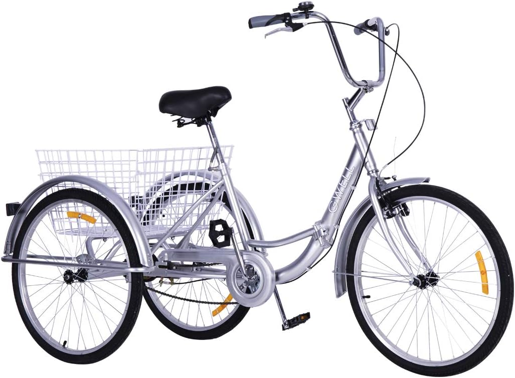 YUNRUX Erwachsenen Dreirad - 24 Zoll 6-Gang Mit Warenkorb Für Senioren