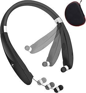 Bluetooth Headphones, Wireless Headset Retractable Earbuds Neckband Earphones Compatible with iPhone Android & Other Bluetooth Enabled Devices (Call Vibrate Alert, Noise Canceling)