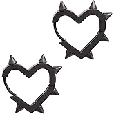 Sacina Huggie Hoop Spike Heart Earrings, Gothic Punk Grunge Emo Y2k Earrings, Goth Jewelry, Christmas Jewelry Gift For Women
