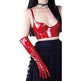DooWay Women's Long Latex Gloves Shine Faux Patent Leather Smooth Wet Look 20" for Evening Costume Dress