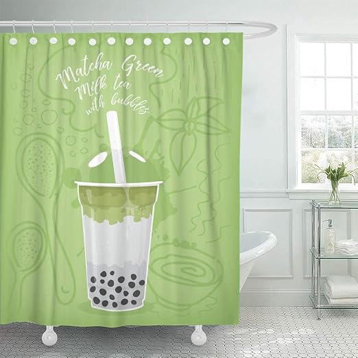 Amazon Com Semtomn Shower Curtain Beverage White Bubble Matcha