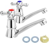 Trintion Chrome Basin Taps 1/4 Turn Lever Mixer Faucet Set Hot Cold 2pc Bathroom view 3