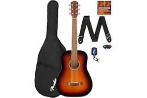 Fender FA-15 3/4-Scale Kids Steel String Acoustic Guitar - Sunburst Learn-to-Play Bundle with Gig Bag, Tuner, Strap, Picks, Fender Play Online Lessons, and Austin Bazaar Instructional DVD
