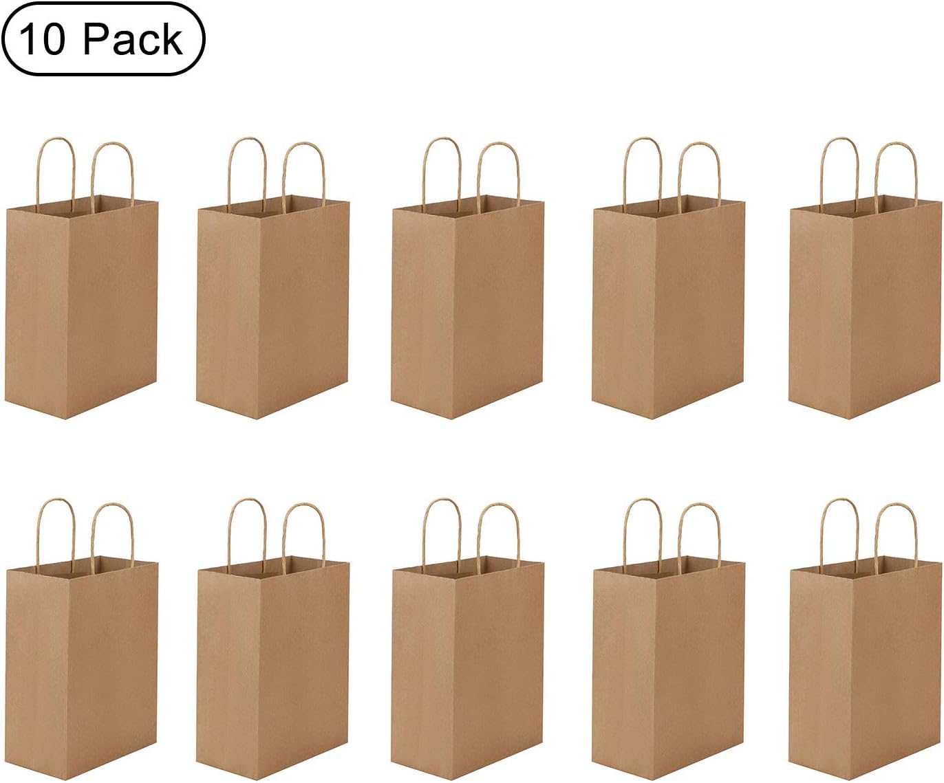 10Pcs Kraft Brown Paper Bags with Handle Paper Carrier Bags Paper Gift Bags Recycled Paper Packaging Bags for Grocery Baking Shopping Merchandise Boutique Retail Bags Food Takeaway Bags - Image 3