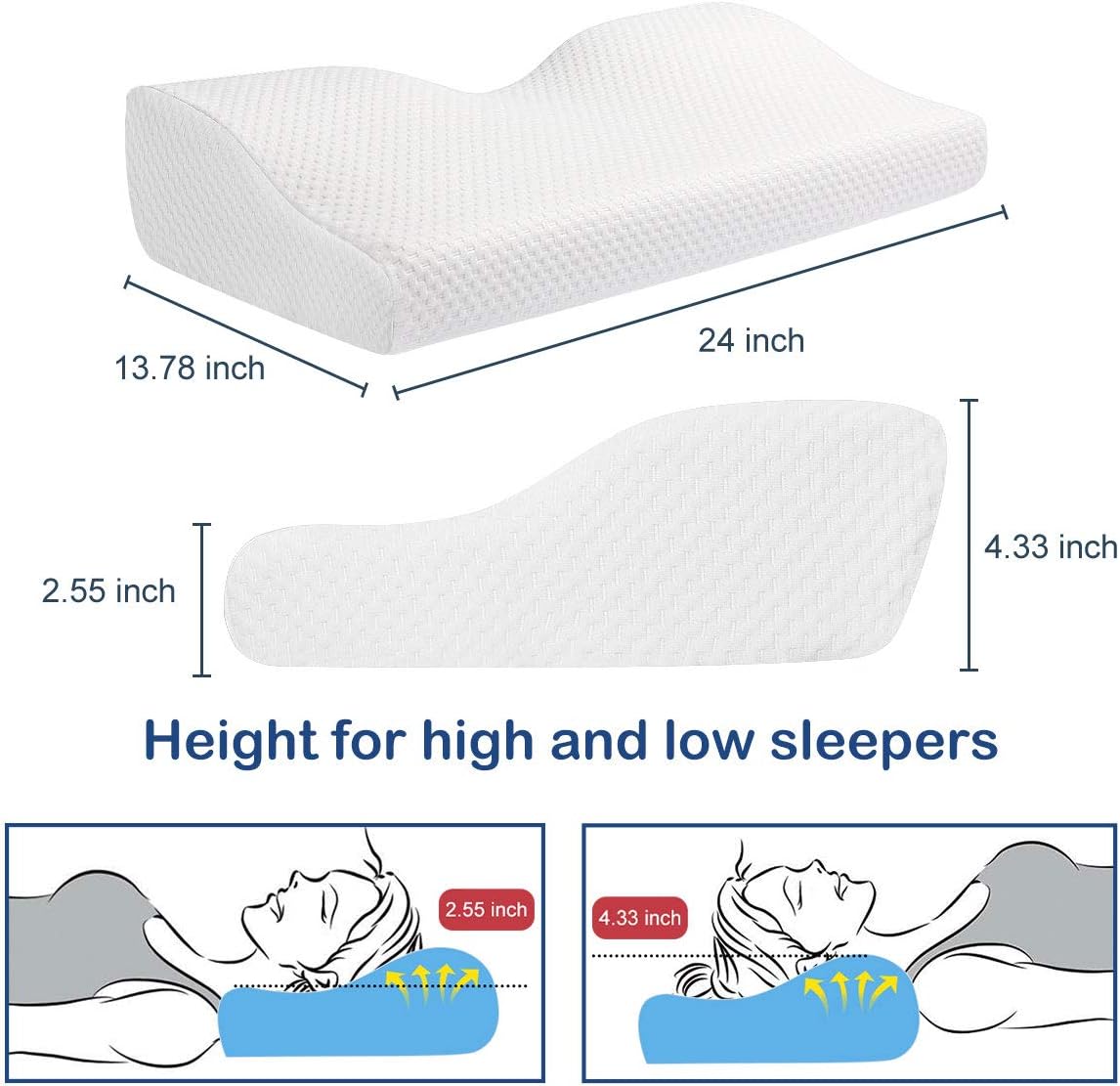STURME Contour Memory Foam Pillow, Ergonomic Cervical Pillows for Sleeping, Orthopedic Pillow for Neck Pain - Head and Neck Support for Back，Stomach and Side Sleepers with Pillow Case: Home & Kitchen