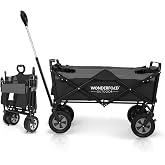 WONDERFOLD S1 Folding Utility Cart with Easy-Clean Removable 600D Fabric, Adjustable Pull Handle with Spring Bounce Technology &amp; Active Front Steering, Black