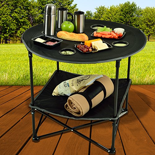 Picnic at Ascot Canvas Travel folding Table, Black Picnic Setup